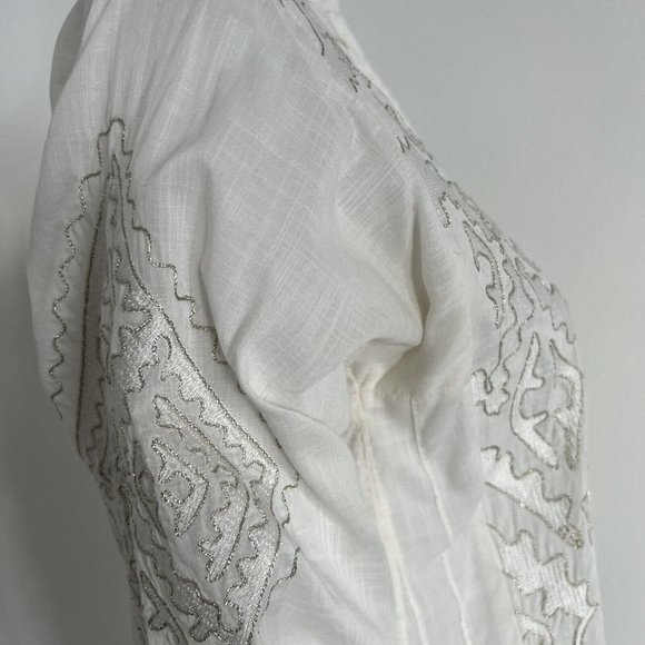 Khaadi Womens Kameez Top Size 8 White Geometric Gold Thread Embroidered Pakistan - Picture 11 of 13